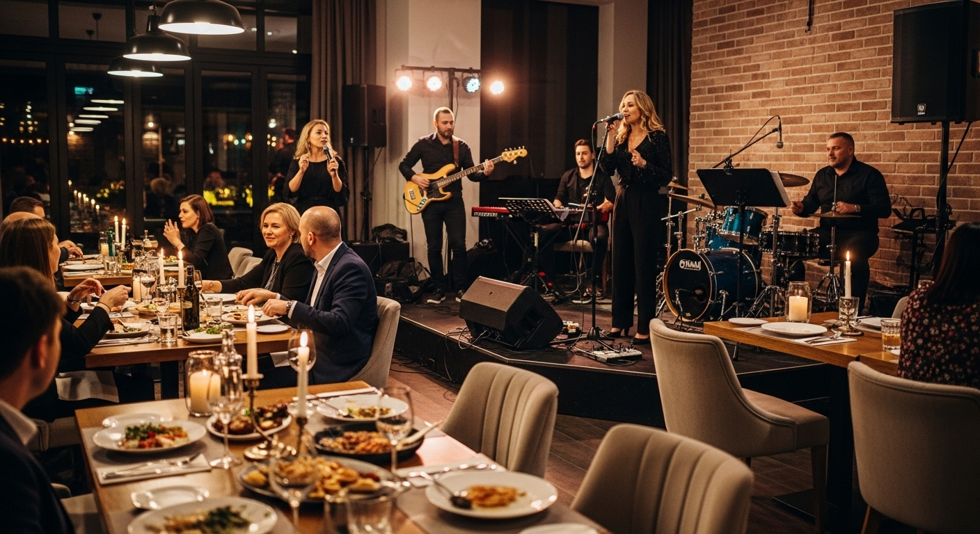 Live music performance with dinner in an elegant restaurant setting